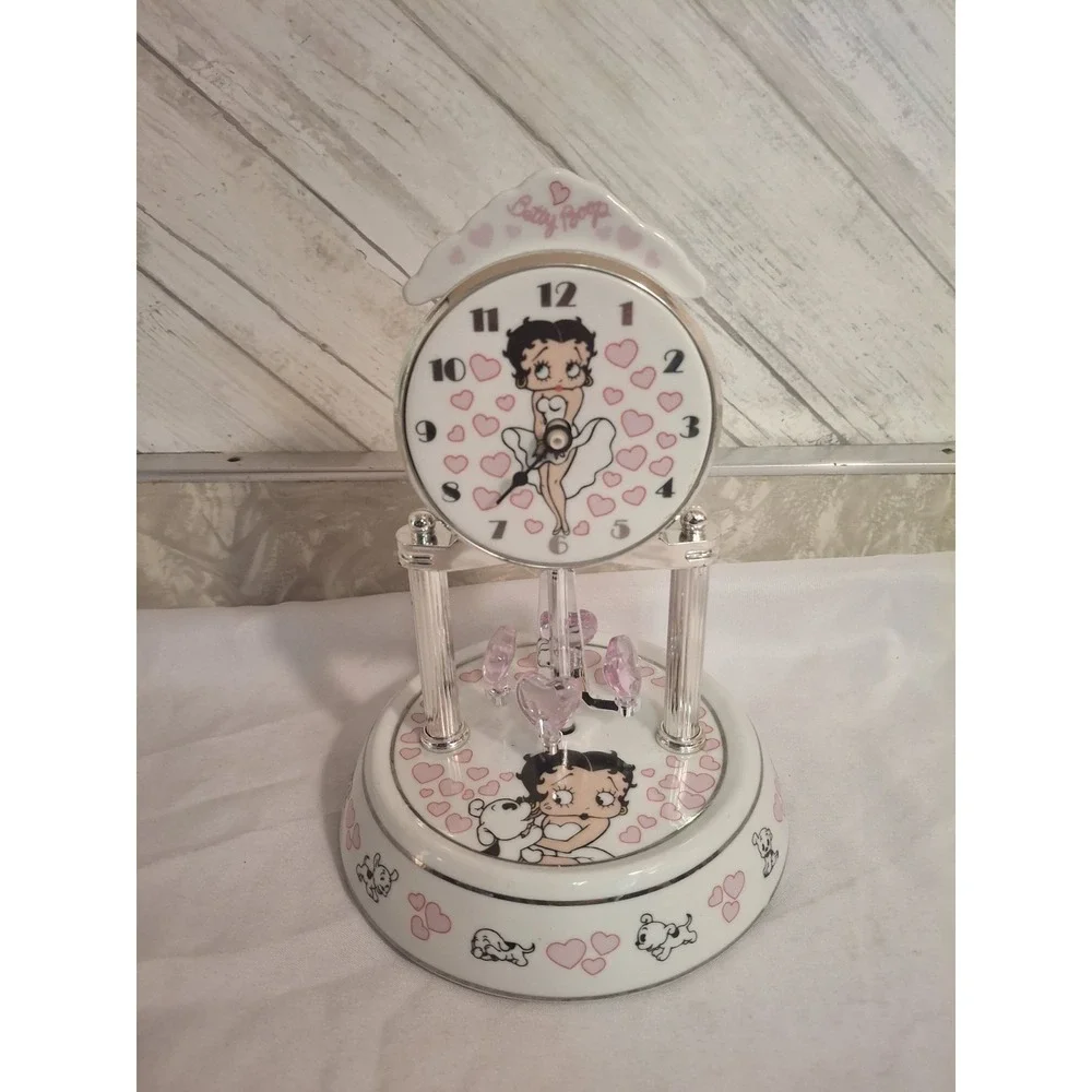 2006 Betty Boop Anniversary Clock In Glass Dome Works MISSING A HAND ON CLOCK